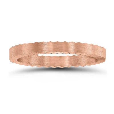 Sselects 2mm Matte Finish Jagged Edge Crown Wedding Band In 14k Rose Gold