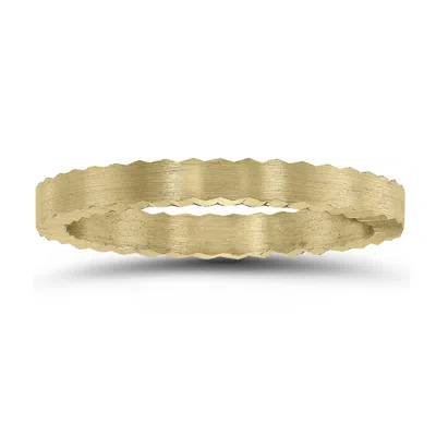 Sselects 2mm Matte Finish Jagged Edge Crown Wedding Band In 14k Yellow Gold