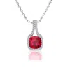 SSELECTS 3 1/2 CARAT CUSHION CUT RUBY AND CLASSIC HALO DIAMOND NECKLACE IN 14 KARAT WHITE GOLD