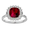 SSELECTS 3 1/2 CARAT CUSHION CUT RUBY AND HALO DIAMOND RING IN 14K WHITE GOLD