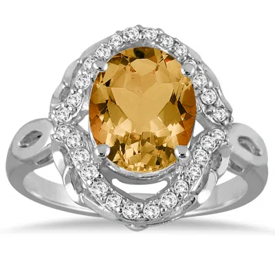 Sselects 3 1/2 Carat Oval Citrine And Diamond Ring In 10k White Gold