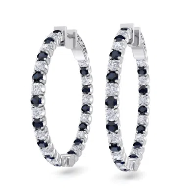 Sselects 3 1/2 Carat Sapphire And Diamond Hoop Earrings In 14 Karat White, 1 Inch In Black