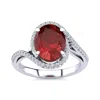 SSELECTS 3 1/3 CARAT OVAL SHAPE RUBY AND HALO DIAMOND RING IN 14 KARAT WHITE GOLD
