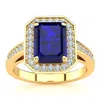 SSELECTS 3 1/3 CARAT SAPPHIRE AND HALO DIAMOND RING IN 14 KARAT YELLOW GOLD