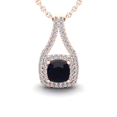 Sselects 3 3/4 Carat Cushion Cut Sapphire And Double Halo Diamond Necklace In 14 Karat Rose Gold In Black