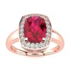 SSELECTS 3 CARAT CUSHION CUT RUBY AND HALO DIAMOND RING IN 14 KARAT ROSE GOLD