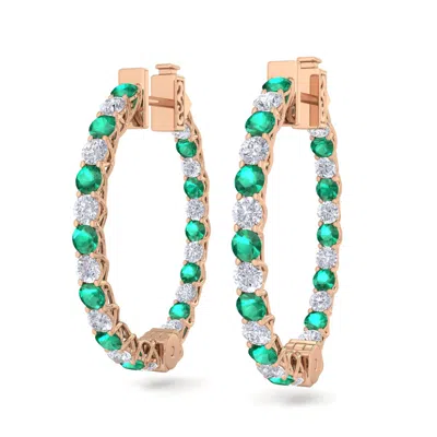 Sselects 3 Carat Emerald And Diamond Hoop Earrings In 14 Karat Rose Gold In Green