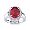 SSELECTS 3 CARAT OVAL SHAPE RUBY AND HALO DIAMOND RING IN 14 KARAT WHITE GOLD