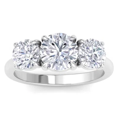 Sselects 3 Carat Round Lab Grown Diamond Three Stone Engagement Ring In 14k White Gold In Silver