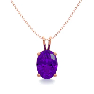 Sselects 3/4 Carat Oval Shape Amethyst Necklace In 14k Rose Gold Over Sterling Silver In Purple