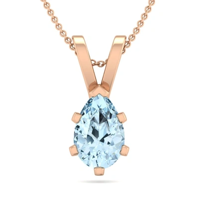 Sselects 3/4 Carat Pear Shape Aquamarine Necklace In 14k Rose Gold Over Sterling