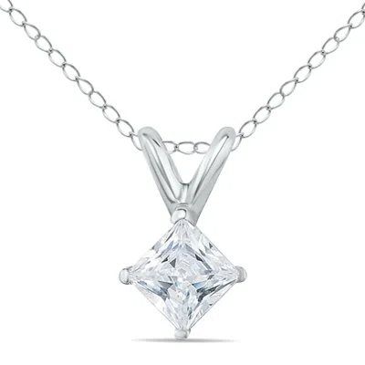 Sselects 3/4 Carat Princess Diamond Solitaire Pendant In 14k In Silver