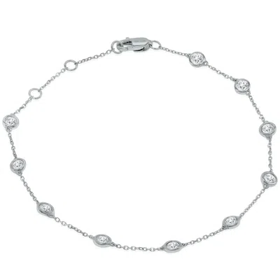 Sselects 3/4 Carat Tw Bezel Set Genuine Diamond Station Bracelet In 14k White Gold In Silver