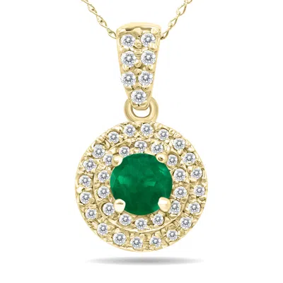 Sselects 3/4 Carat Tw Double Halo Emerald And Diamond Pendant In 10k In Green