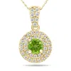 SSELECTS 3/4 CARAT TW DOUBLE HALO PERIDOT AND DIAMOND PENDANT IN 10K