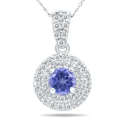 Sselects 3/4 Carat Tw Double Halo Tanzanite And Diamond Pendant In 10k In Blue