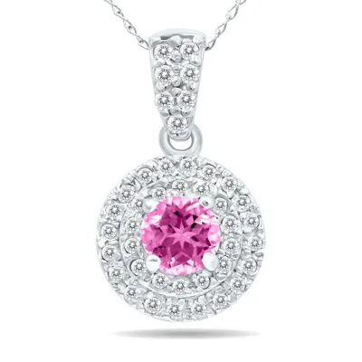 Sselects 3/4 Carat Tw Double Halo Topaz And Diamond Pendant In 10k In Pink