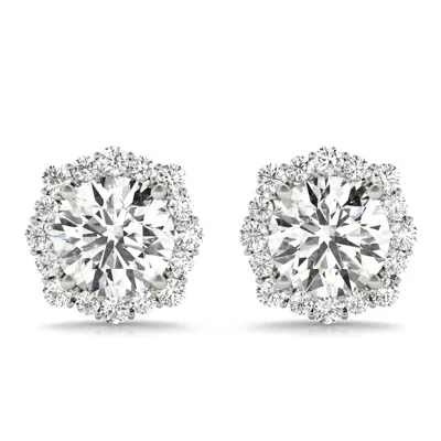 Sselects 3/4 Carat Tw Floral Halo Diamond Stud Earrings In 14k White Gold In Silver