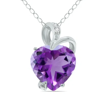 Sselects 3.50 Carat Amethyst Heart And Diamond Pendant In 14k In Purple