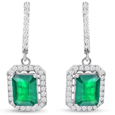 Sselects 4 1/2 Carat Emerald And Diamond Drop Earrings In 14 Karat White I-j, I1-i2 In Green