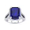 SSELECTS 4 CARAT EMERALD SHAPE CREATED SAPPHIRE AND DIAMOND RING IN STERLING SILVER