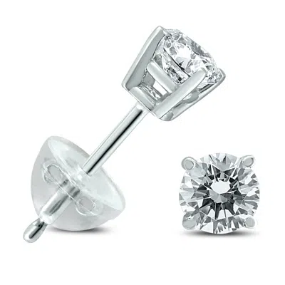 Sselects .40ctw Round Diamond Solitaire Stud Earrings In 14k With Silicon Backs In Silver