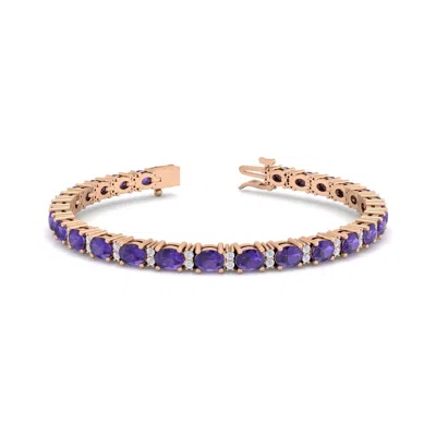 Sselects 5 3/4 Carat Oval Shape Amethyst And Diamond Bracelet In 14 Karat Rose Gold In Blue