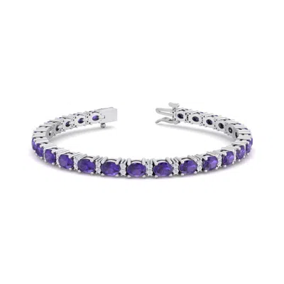 Sselects 5 3/4 Carat Oval Shape Amethyst And Diamond Bracelet In 14 Karat White Gold In Purple