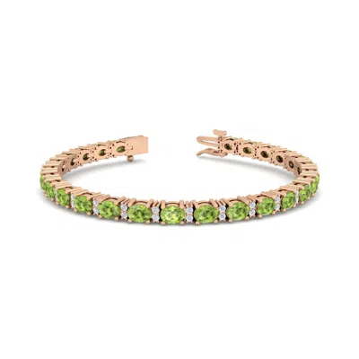Sselects 5 3/4 Carat Oval Shape Peridot And Diamond Bracelet In 14 Karat Rose Gold In Green