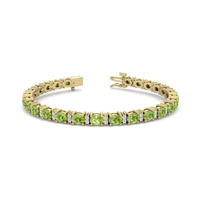 Sselects 5 3/4 Carat Oval Shape Peridot And Diamond Bracelet In 14 Karat Yellow Gold In Green