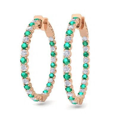 Sselects 5 Carat Emerald And Diamond Hoop Earrings In 14 Karat Rose Gold In Green