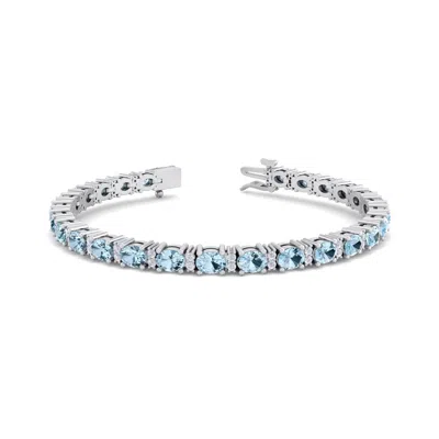 Sselects 5 Carat Oval Shape Aquamarine And Diamond Bracelet In 14 Karat White Gold In Blue