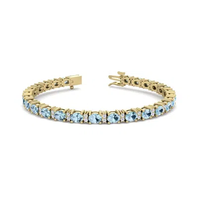 Sselects 5 Carat Oval Shape Aquamarine And Diamond Bracelet In 14 Karat Yellow Gold In Blue