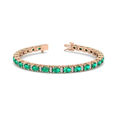Sselects 5 Carat Oval Shape Emerald And Diamond Bracelet In 14 Karat Rose Gold In Green