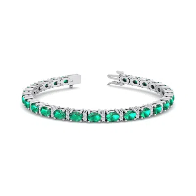 Sselects 5 Carat Oval Shape Emerald And Diamond Bracelet In 14 Karat White Gold In Green