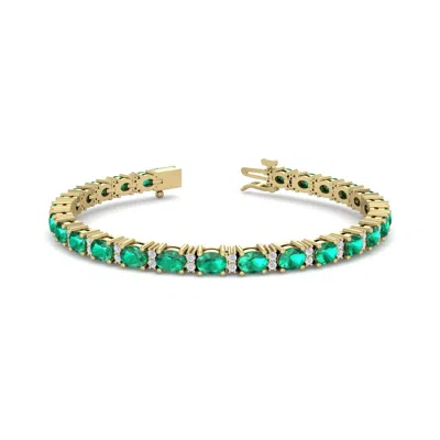 Sselects 5 Carat Oval Shape Emerald And Diamond Bracelet In 14 Karat Yellow Gold In Green