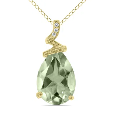Sselects 5 Carat Pear Shaped Amethyst & Diamond Pendant In 10k In Green
