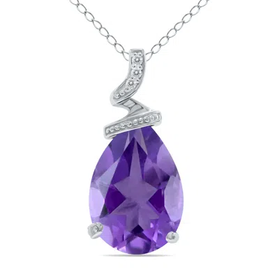 Sselects 5 Carat Pear Shaped Amethyst & Diamond Pendant In 10k In Purple
