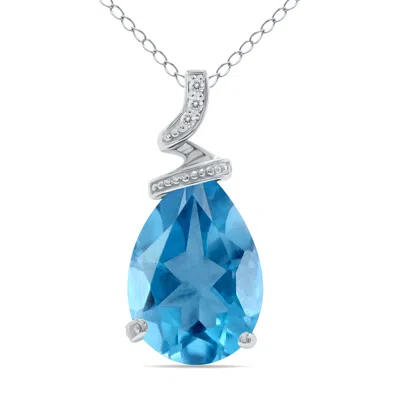 Sselects 5 Carat Pear Shaped Topaz & Diamond Pendant In 10k In Blue