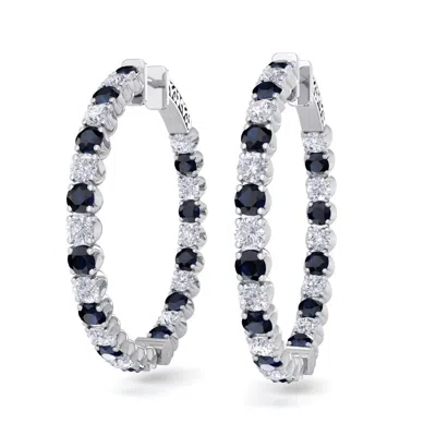 Sselects 5 Carat Sapphire And Diamond Hoop Earrings In 14 Karat White Gold In Black