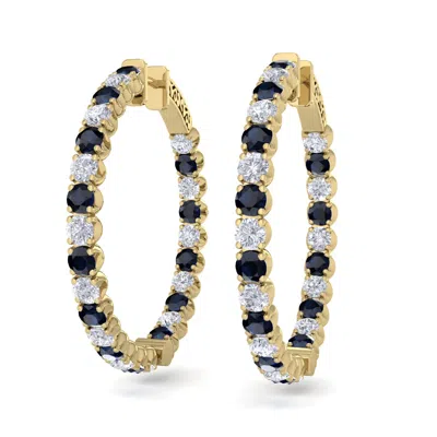 Sselects 5 Carat Sapphire And Diamond Hoop Earrings In 14 Karat Yellow Gold In Black