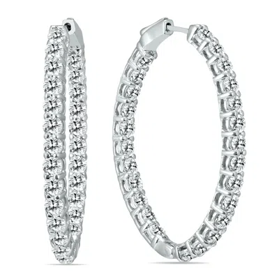 Sselects 5 Ctw Oval Natural Diamond Hoop Earrings With Push Button Locks In 14k In Silver