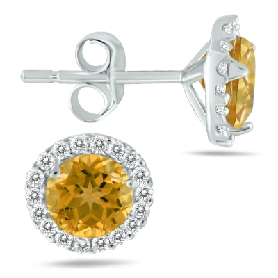Sselects 5mm Citrine And Genuine Diamond Stud Earrings In 14k In Yellow
