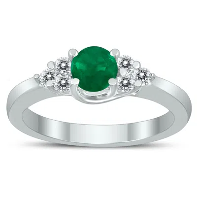 Sselects 5mm Emerald And Diamond Cynthia Ring In 10k White Gold