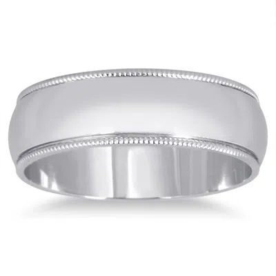 Sselects 6mm Domed Comfort Fit Milgrain Wedding Band In 950 Platinum In Silver