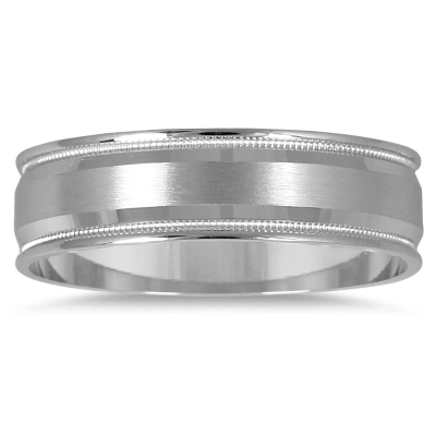 Sselects 6mm Milgrain Edge Comfort Fit Wedding Band In 14k White Gold In Silver