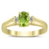 SSELECTS 6X4MM PERIDOT AND DIAMOND OPEN THREE STONE RING IN 10K YELLOW GOLD