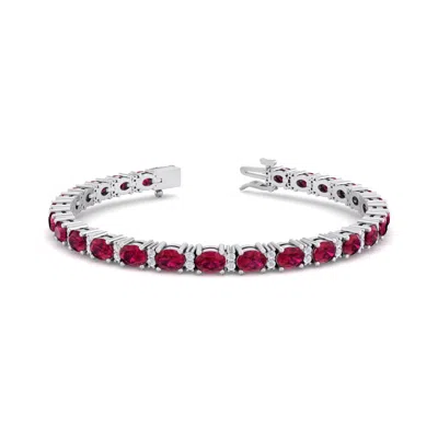 Sselects 7 Carat Oval Shape Ruby And Diamond Bracelet In 14 Karat White Gold In Red