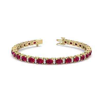 Sselects 7 Carat Oval Shape Ruby And Diamond Bracelet In 14 Karat Yellow Gold In Red