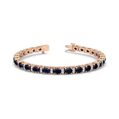 Sselects 7 Carat Oval Shape Sapphire And Diamond Bracelet In 14 Karat Rose Gold In Black